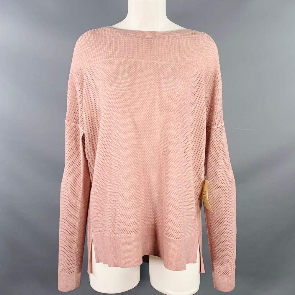 MARGARET OLEARY Size M Pink Cotton Waffle Knit Long Sleeve Casual Top
